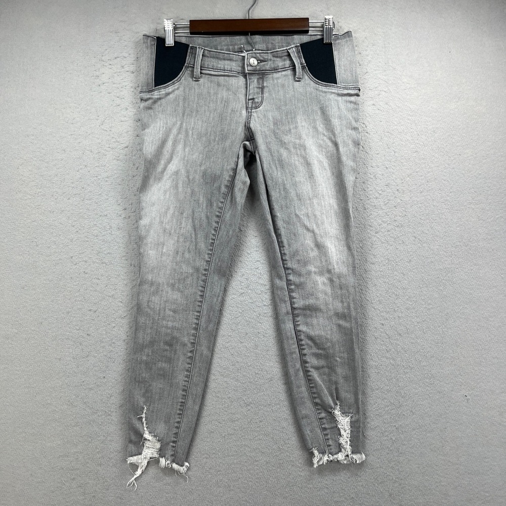 Isabel Maternity Jeans Womens 2 Gray Denim Pants Skinny Crop Side Panel Raw Hem